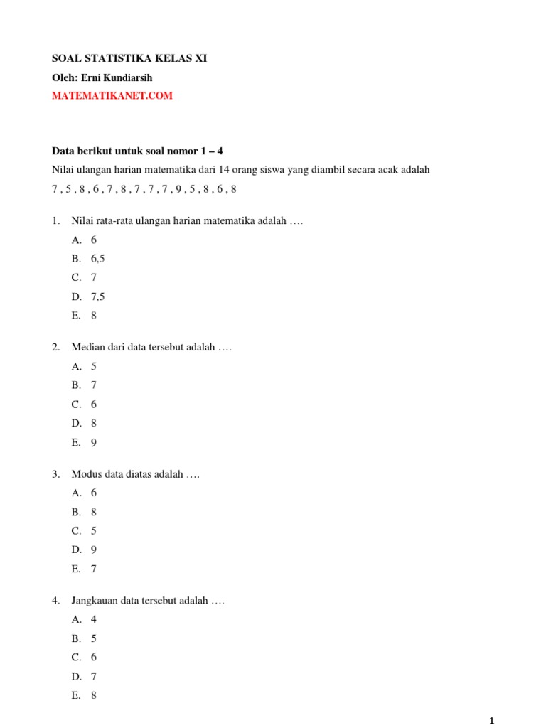 Soal Statistika Kelas Xi