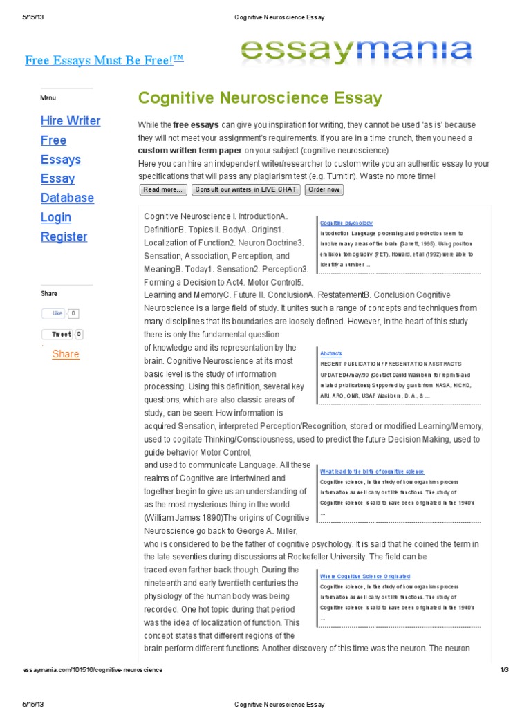 cognitive neuroscience research papers