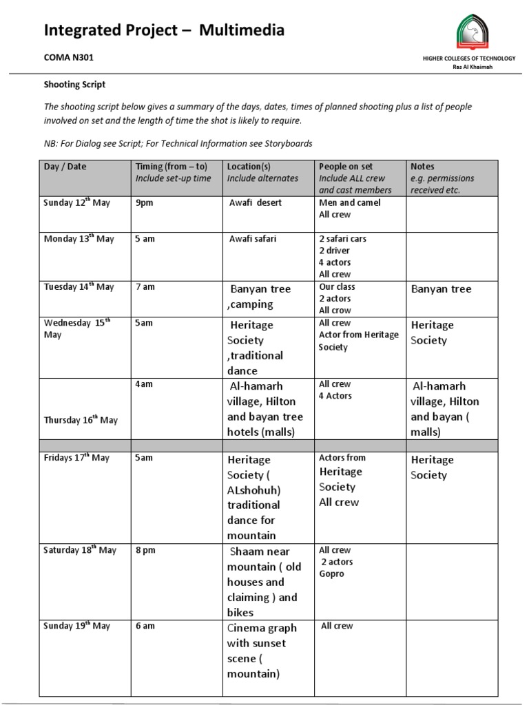 Shooting Script for Multimedia Project | PDF