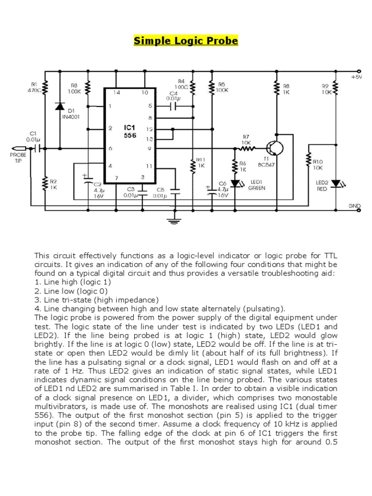 Simple Logic Probe Logic Gate Electronic Circuits