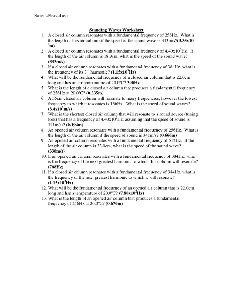 Lesson17 Standing Waves Worksheet | PDF