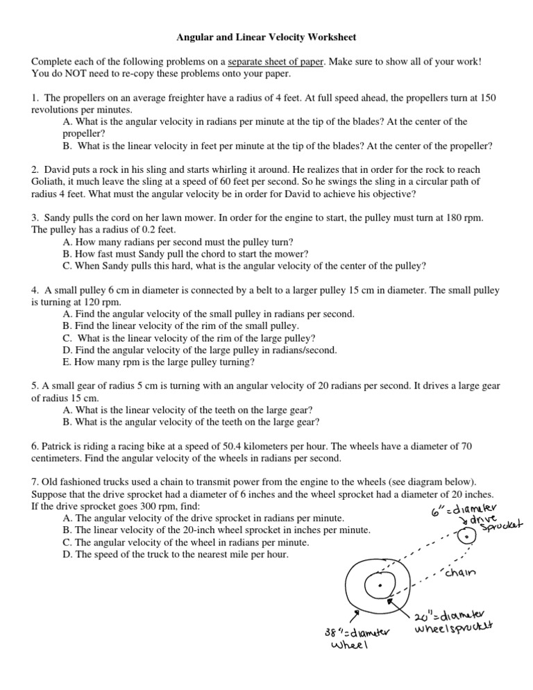 Angular and Linear Velocity Worksheet | Speed | Propeller