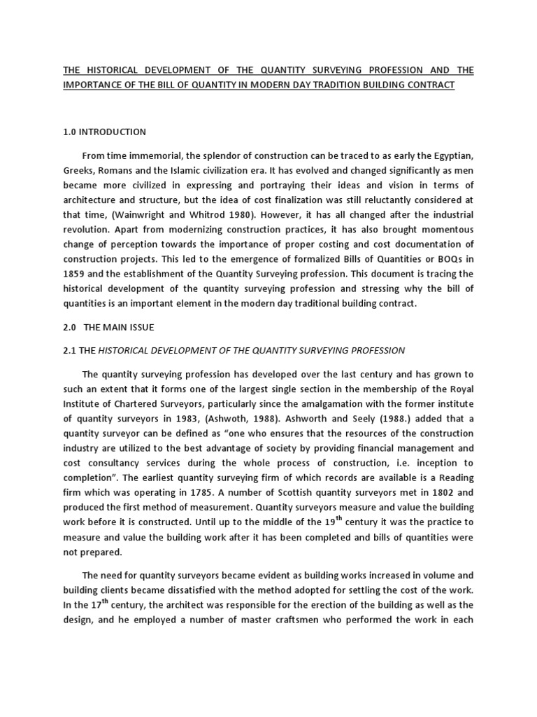 Importance of BOQ in Traditional Building Contracts PDF Invoice Surveying