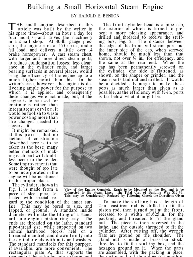 Small Horizontal Steam Engine Plans | PDF | Steam Engine | Piston