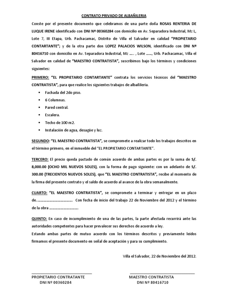 Sencillo Modelo De Contrato Simple De Servicios Vários Modelos