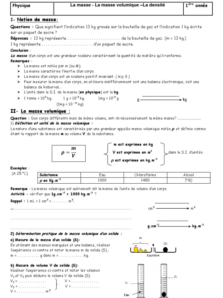 Exercices Corrigés De Mesure De Masse Et De Volume 6ème