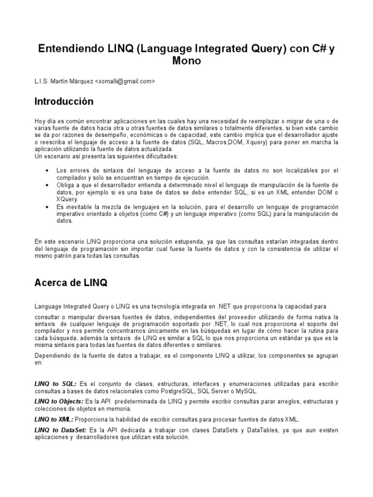 Linq PDF | PDF | Consulta integrada de idiomas | SQL