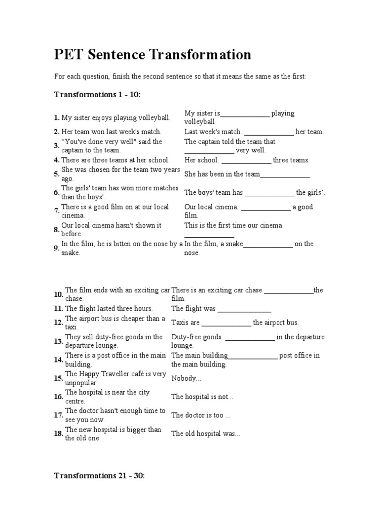 worksheet Sentence Transformation Worksheets pet sentence transformation movie theater workweek and weekend