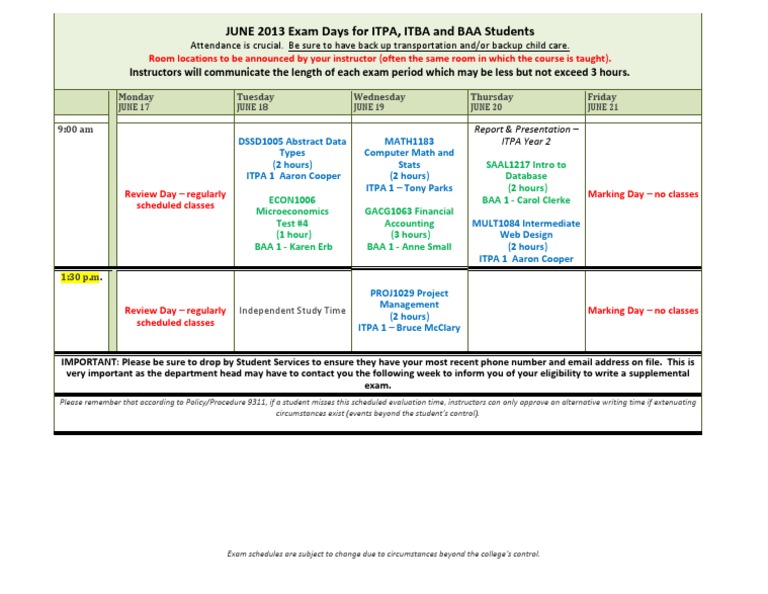 June 2013 Exam Schedule for Students | PDF | Test (Assessment ...