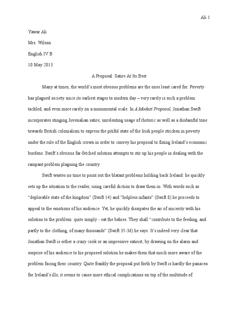 A Modest Proposal Analysis | PDF | Satire