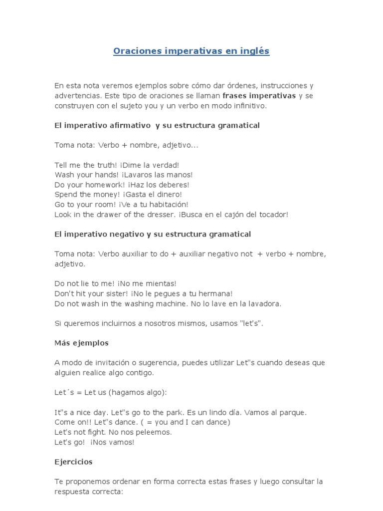 Oraciones imperativas en inglés