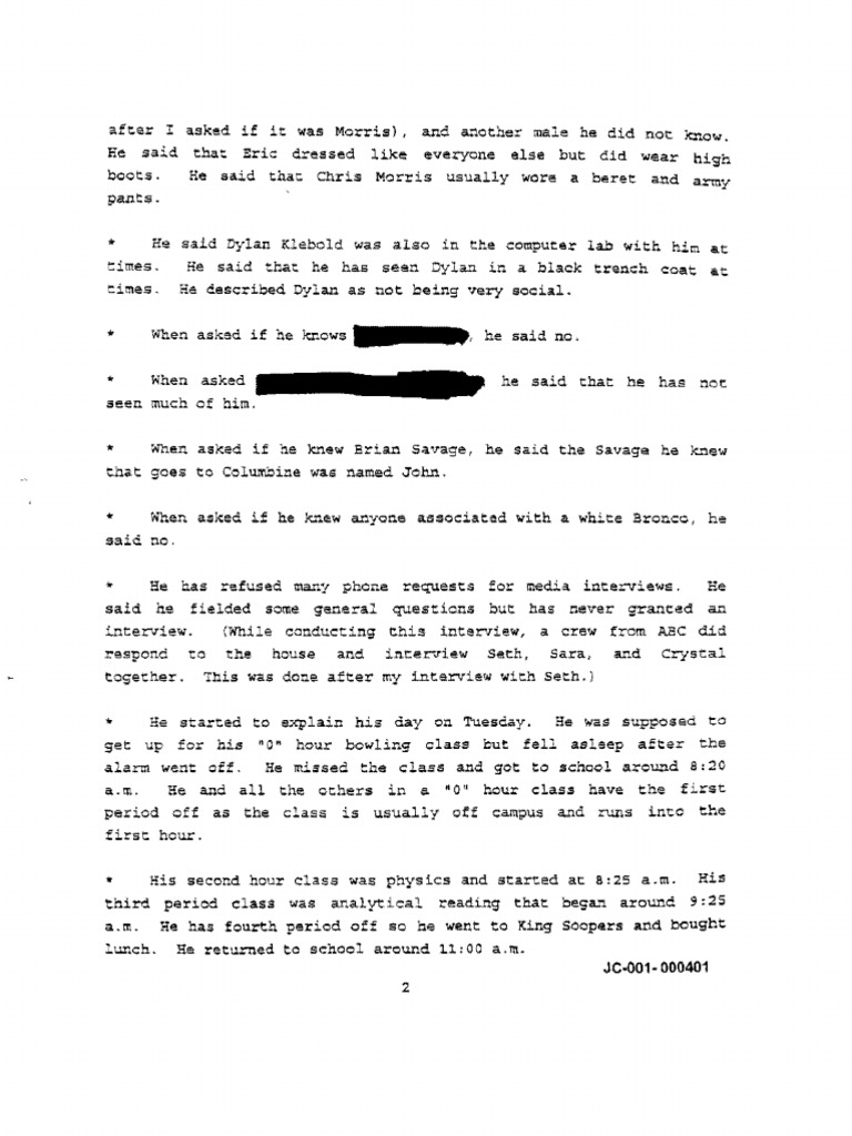 Columbine Report Pgs 401-500 | PDF | Violence