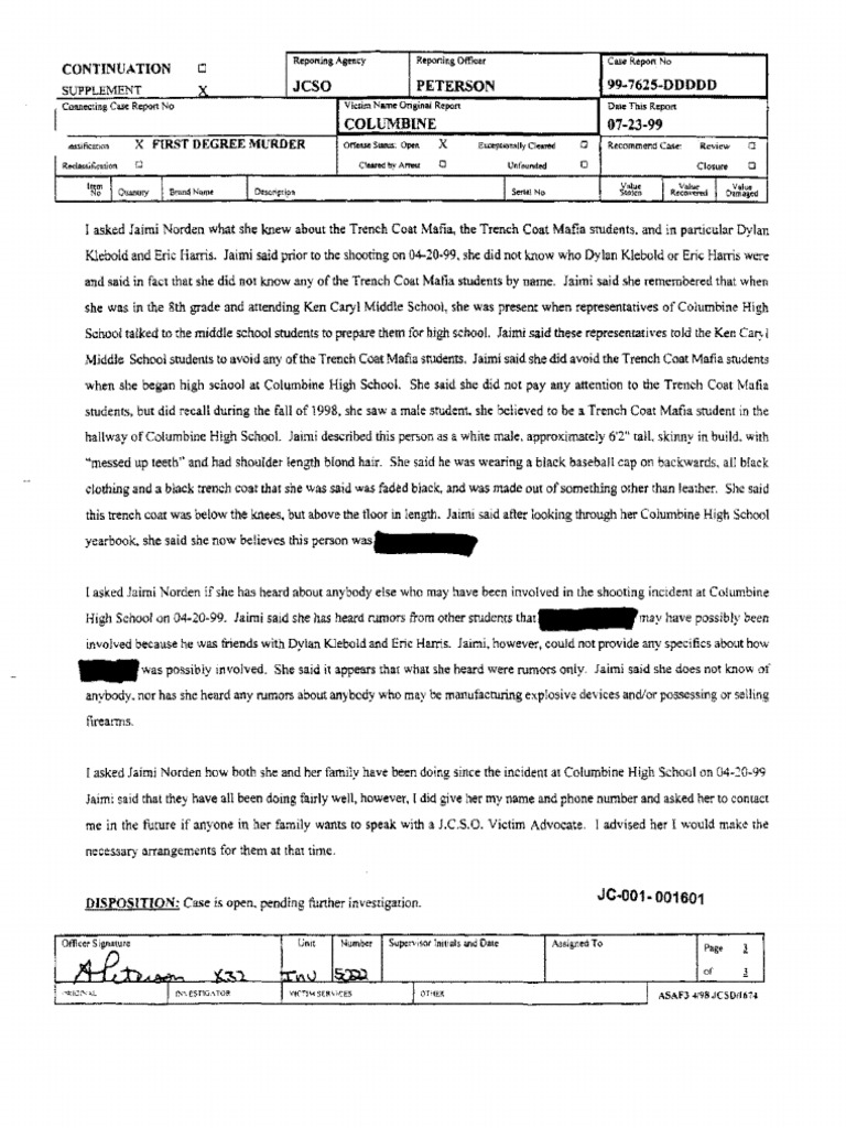 Columbine Report Pgs 1601-1700 | PDF | Violence