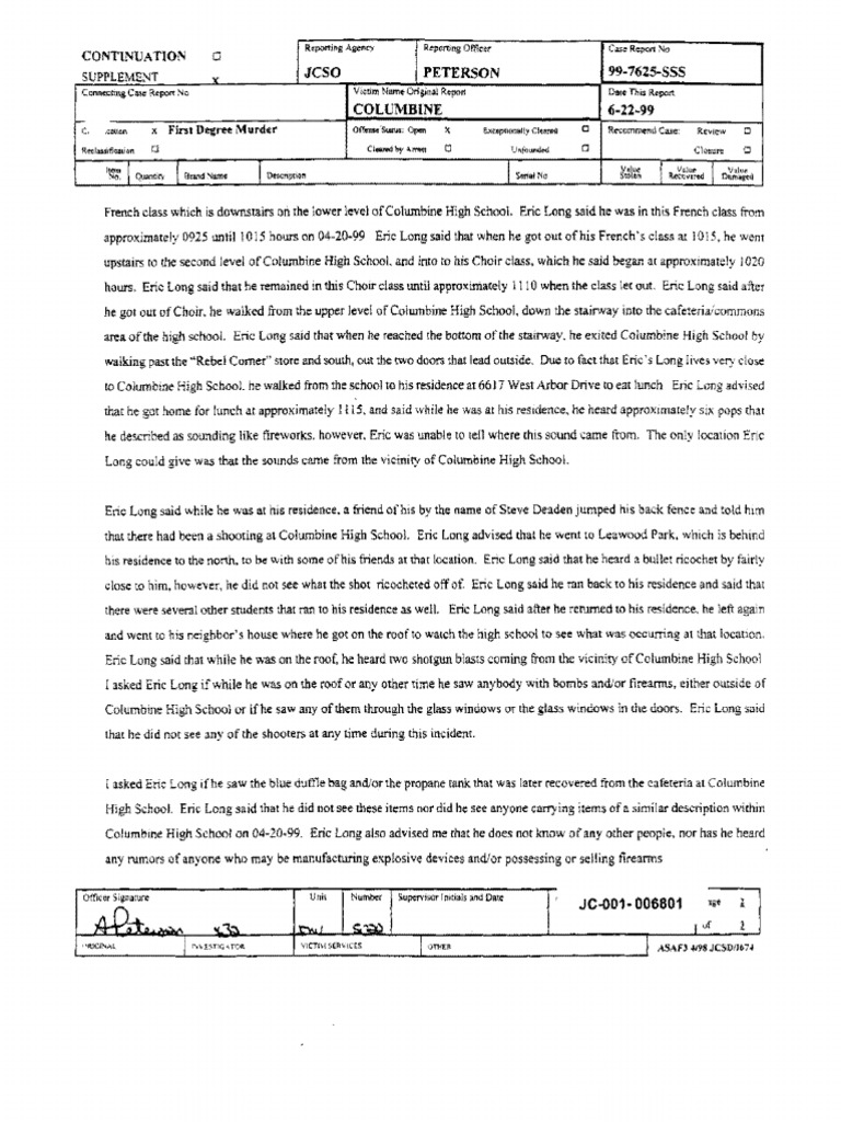 Columbine Report Pgs 6801-6900 | PDF | Violence
