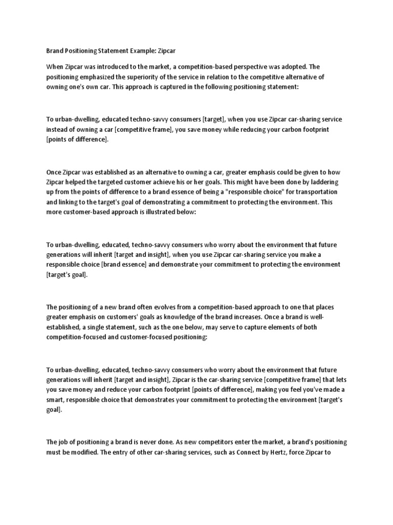 Brand Positioning Statement Example | PDF