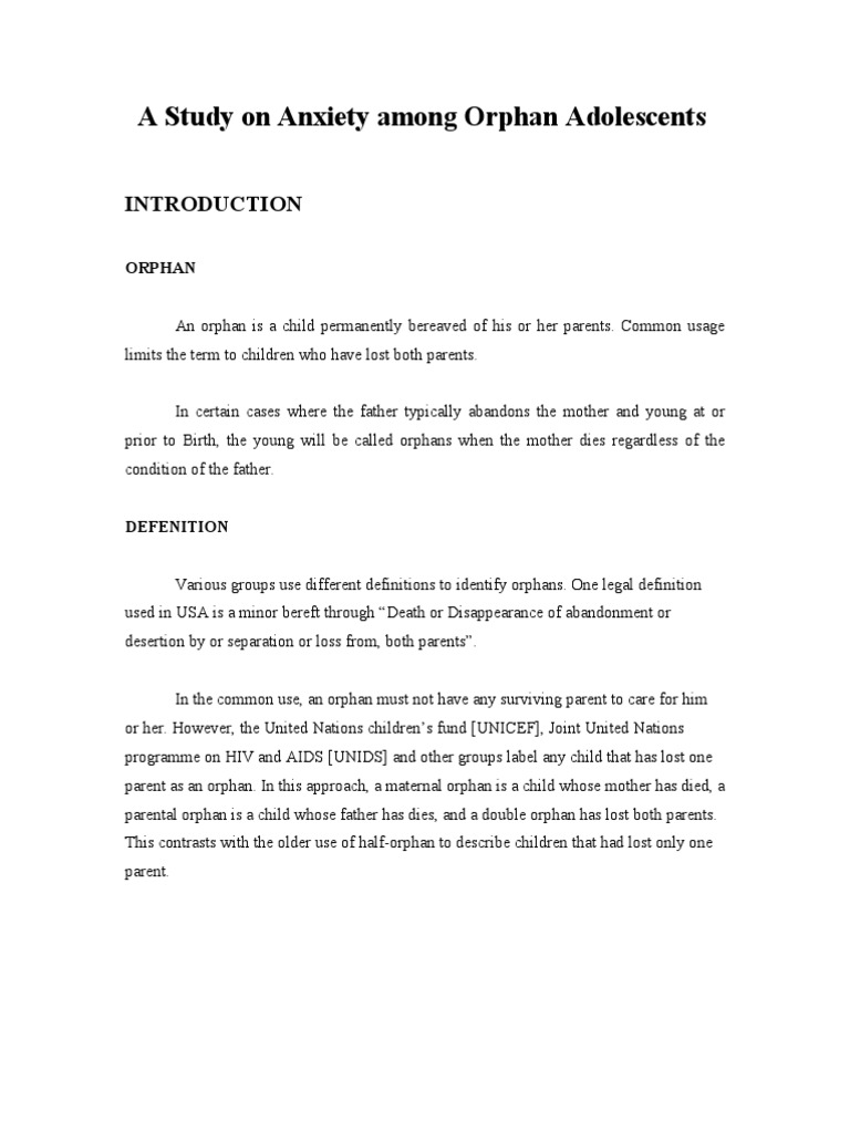 A Study On Anxiety Among Orphan Adolescents | PDF | Self-Improvement