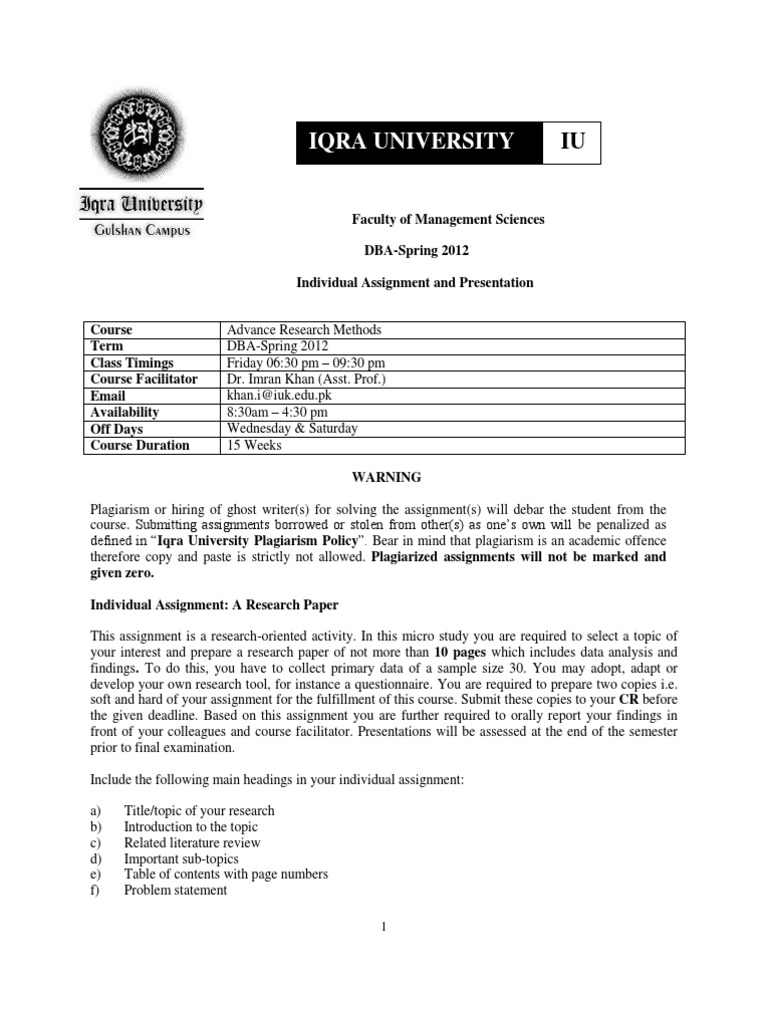 DBA Research Assignment Guidelines | PDF | Plagiarism | Science