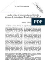 Ferreira, R. (1988) Análise critica da interpretação neoclássica do processo de mordenização da agricultura brasileira