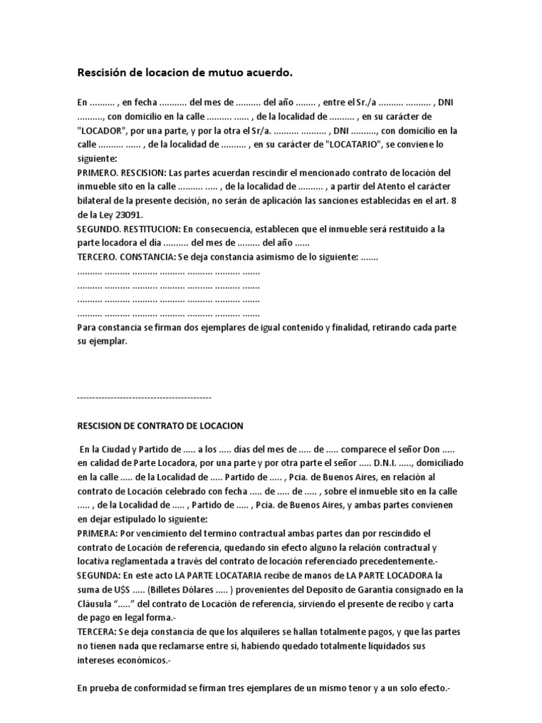 Rescision Del Contrato | PDF | Alquiler | Pagos