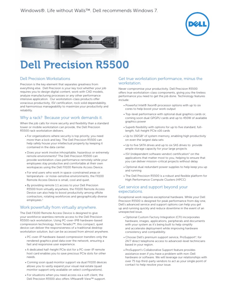 Dell Precision R5500 Server Spec Sheet Workstation 64 Bit Computing