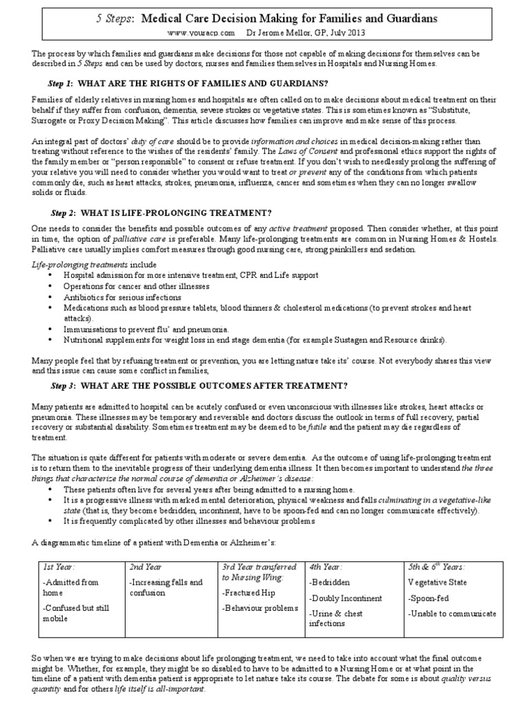 5 Steps: Medical Care Decision Making For Families and Guardians. July ...