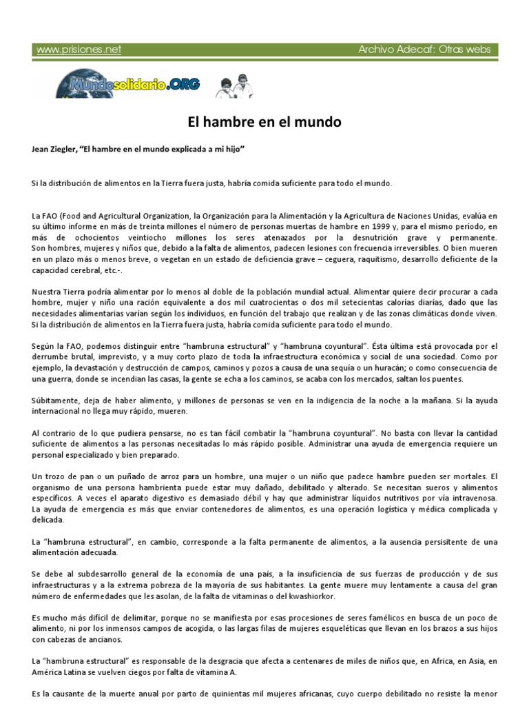 Causas del hambre en el mundo actual | PDF | Hambruna | Desnutrición