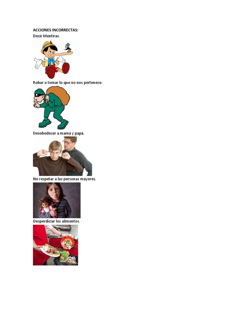 Acciones Correctas e Incorrectas para Niños | PDF