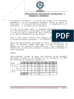 Tabla de distribución con frecuencias acumuladas y variables continuas