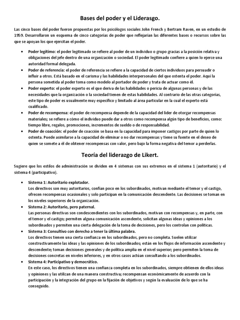 Bases Del Poder y El Liderasgo | PDF | Liderazgo | Toma de decisiones