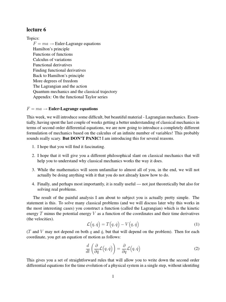 F Ma Euler-Lagrange Equations | PDF | Lagrangian Mechanics | Calculus ...