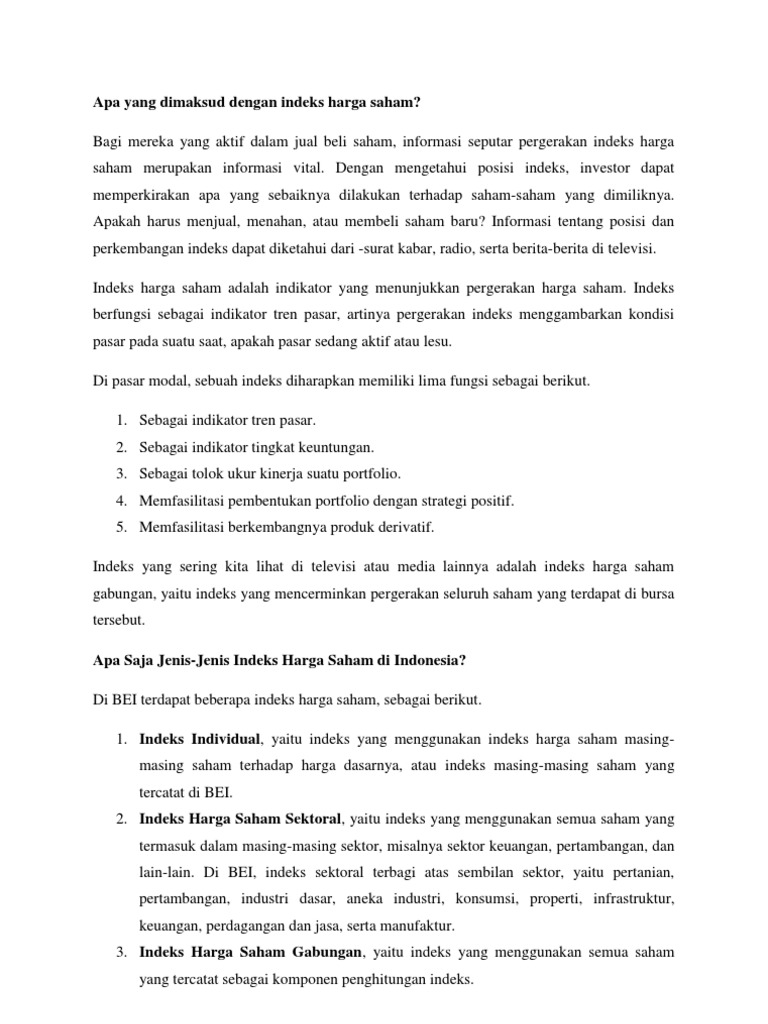 Apa Yang Dimaksud Dengan Indeks Harga Saham Apa Yang Dimaksud Dengan Indeks Harga Saham