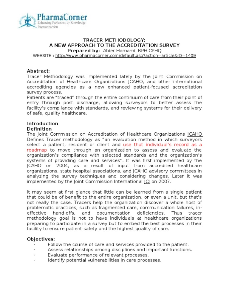 Tracer Methodology PDF Joint Commission Patient