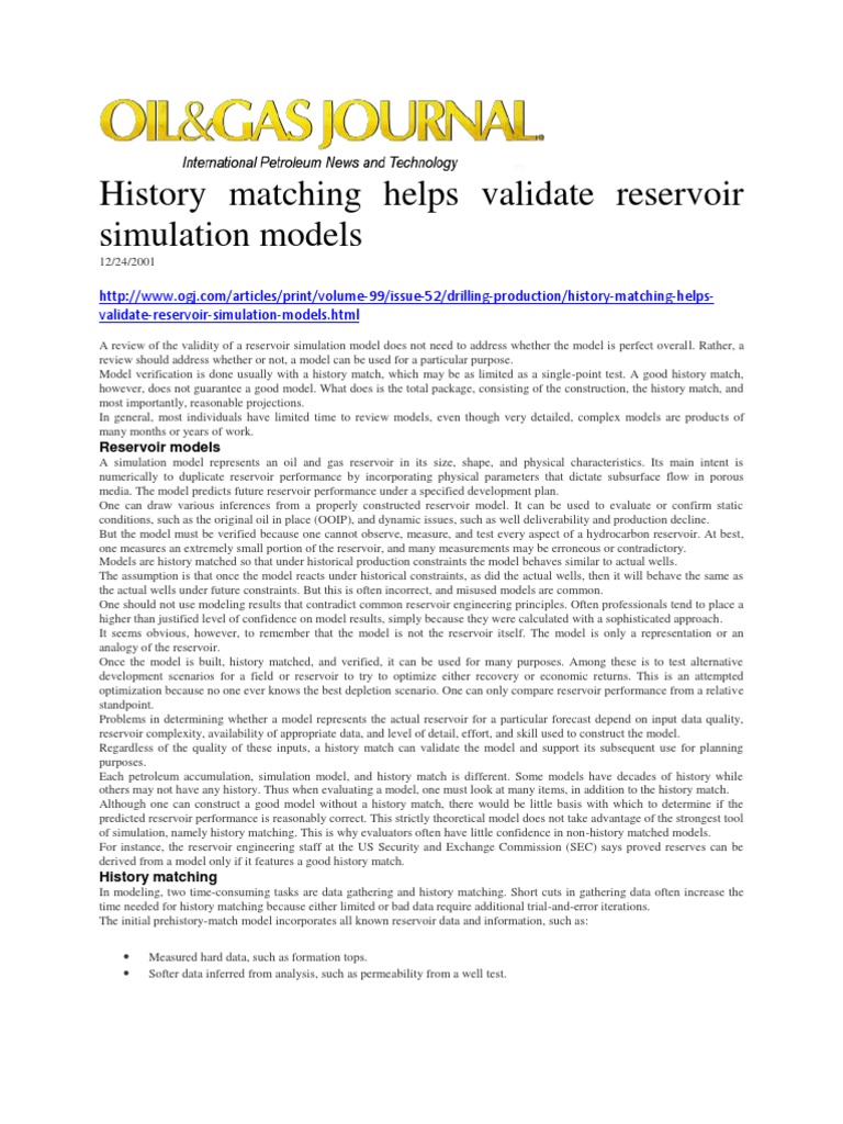 History Matching Helps Validate Reservoir Simulation Models PDF