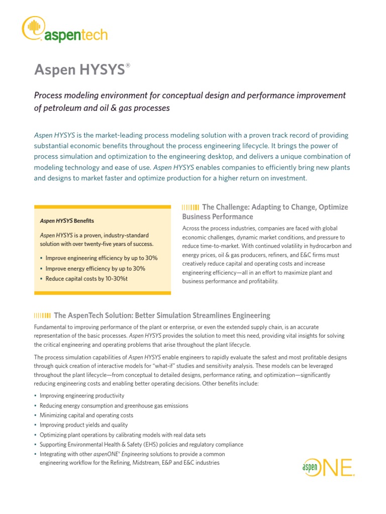 Aspen HYSYS Brochure | PDF | Simulation | Engineering