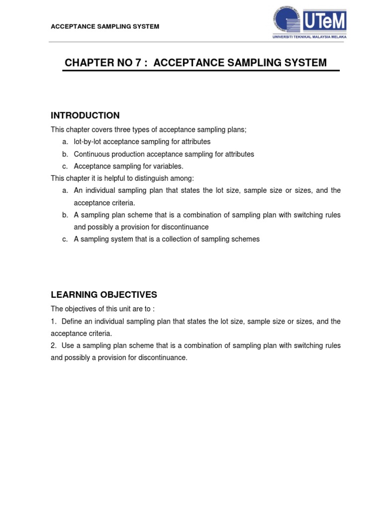 Types of Acceptance Sampling Plans | PDF | Sample Size Determination ...