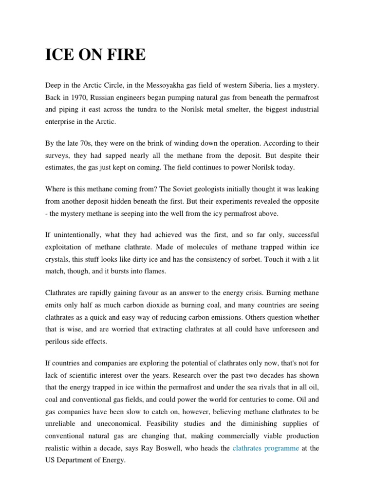 Ice On Fire Clathrates Programme PDF Natural Gas Methane
