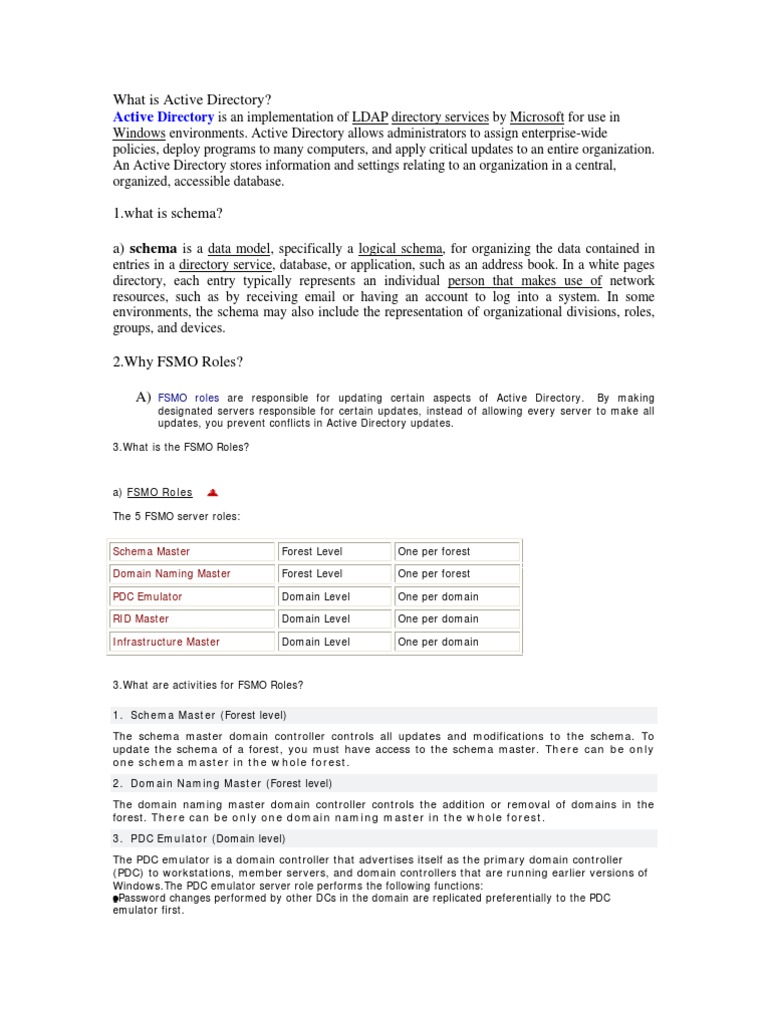 Understanding Active Directory and FSMO Roles | PDF | Active Directory ...