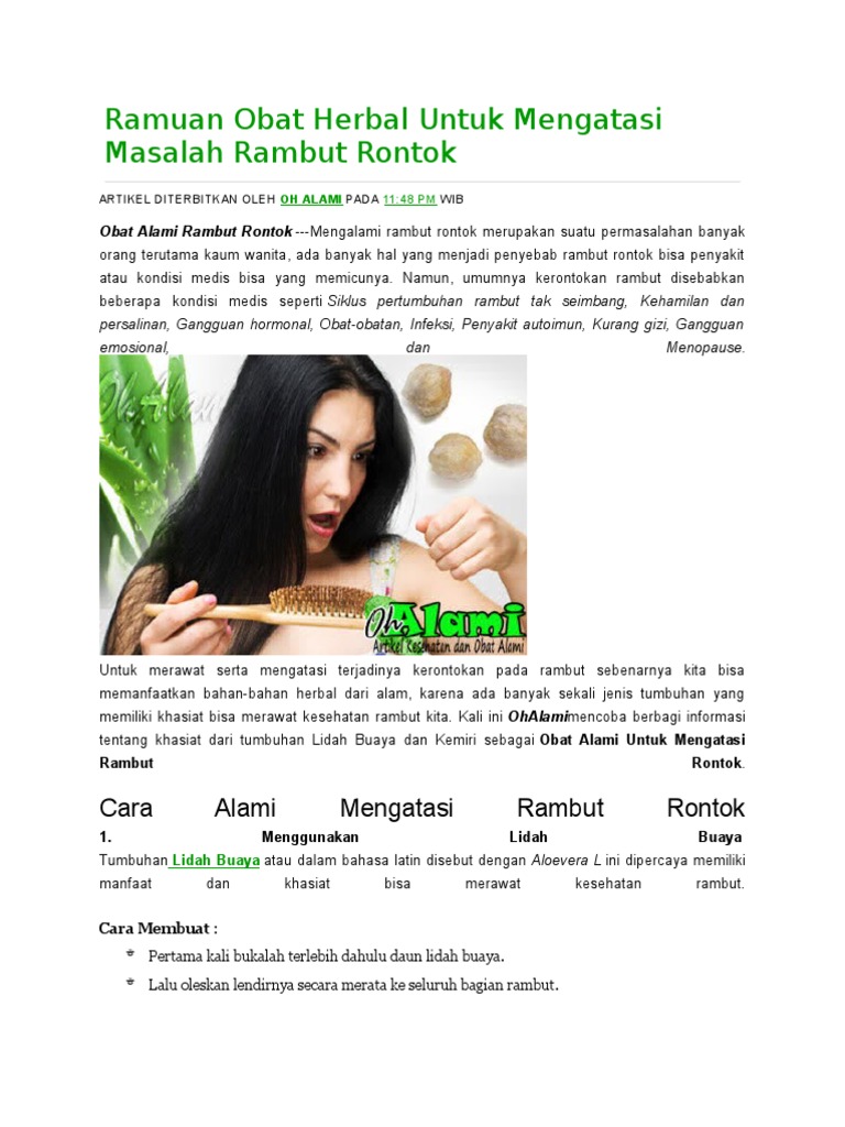 Ramuan Obat Herbal Untuk Mengatasi Masalah Rambut Rontok