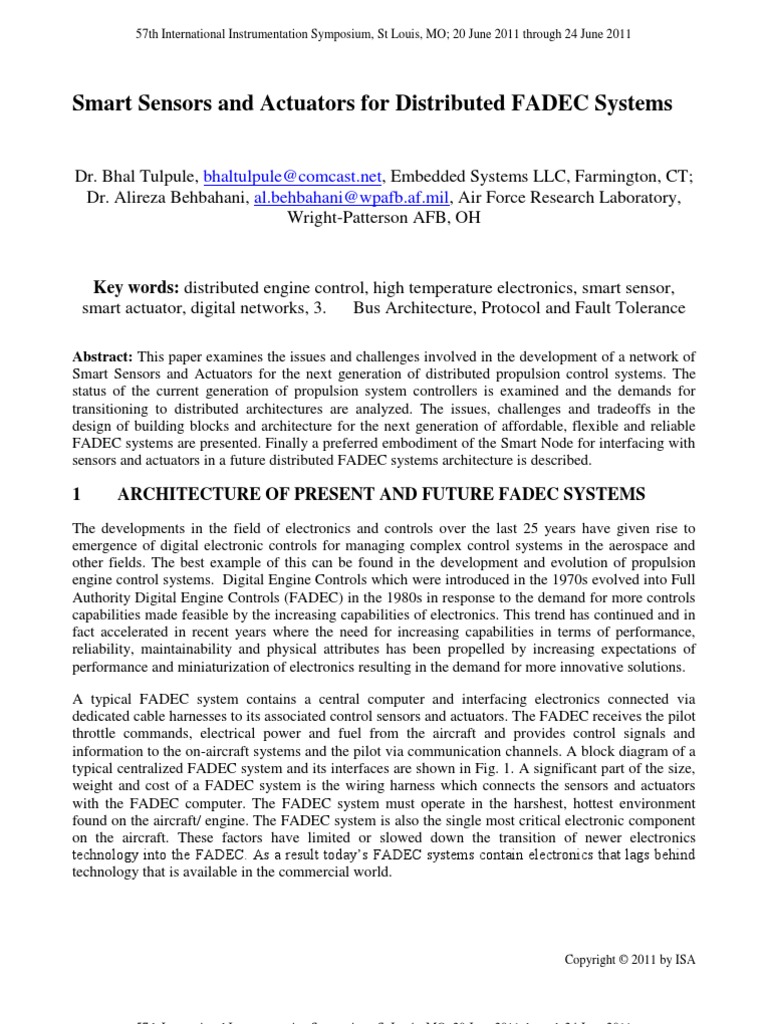 Smart Sensors and Actuators For Distributed FADEC Systems | PDF ...
