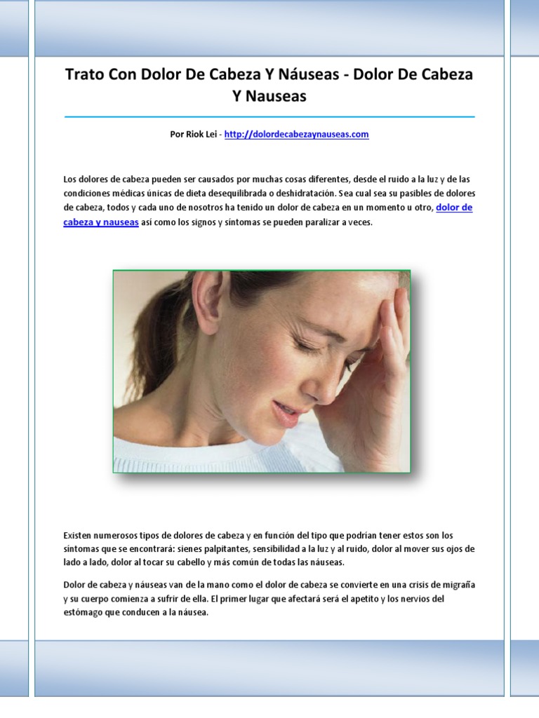 Dolor de Cabeza Y Nauseas PDF Migraña Dolor