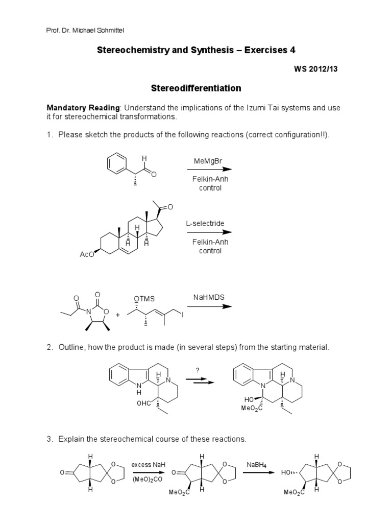 Stereochemistry and Synthesis - Exercises 4: H Memgbr | PDF | Science ...