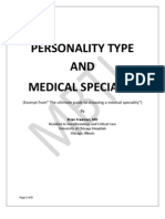Personality Type and Medical Specialty