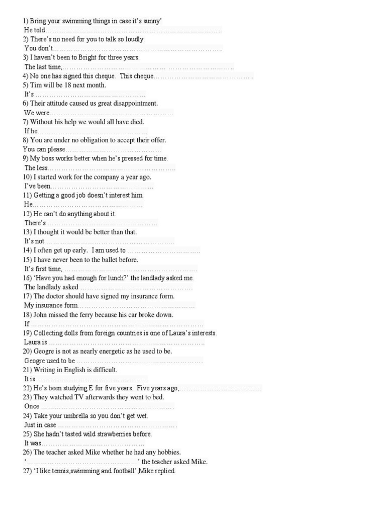 Sentence Rewriting Exercises and Answers | PDF | Verb | Language Mechanics