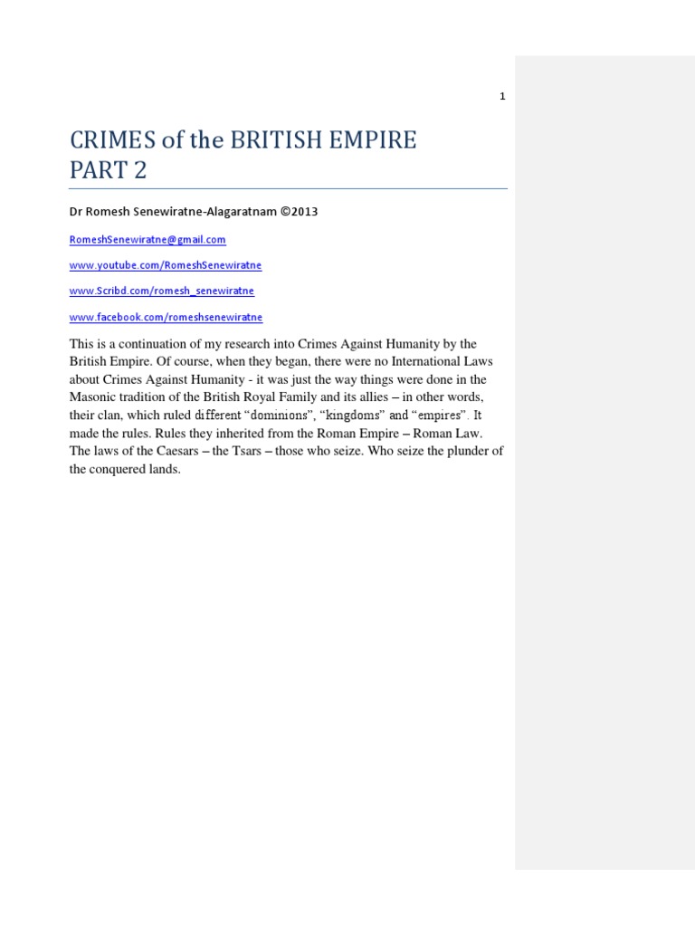 Crimes By The British Empire Part 2 1500 13 Ad By Dr Romesh Senewiratne Alagaratnam Copyright 13 Atlantic Slave Trade Slavery