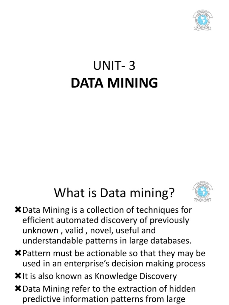 Unit-3: Data Mining | PDF | Data Mining | Data Warehouse