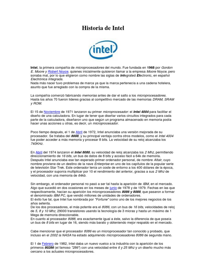 Historia de Intel | PDF | Microprocesador | Intel
