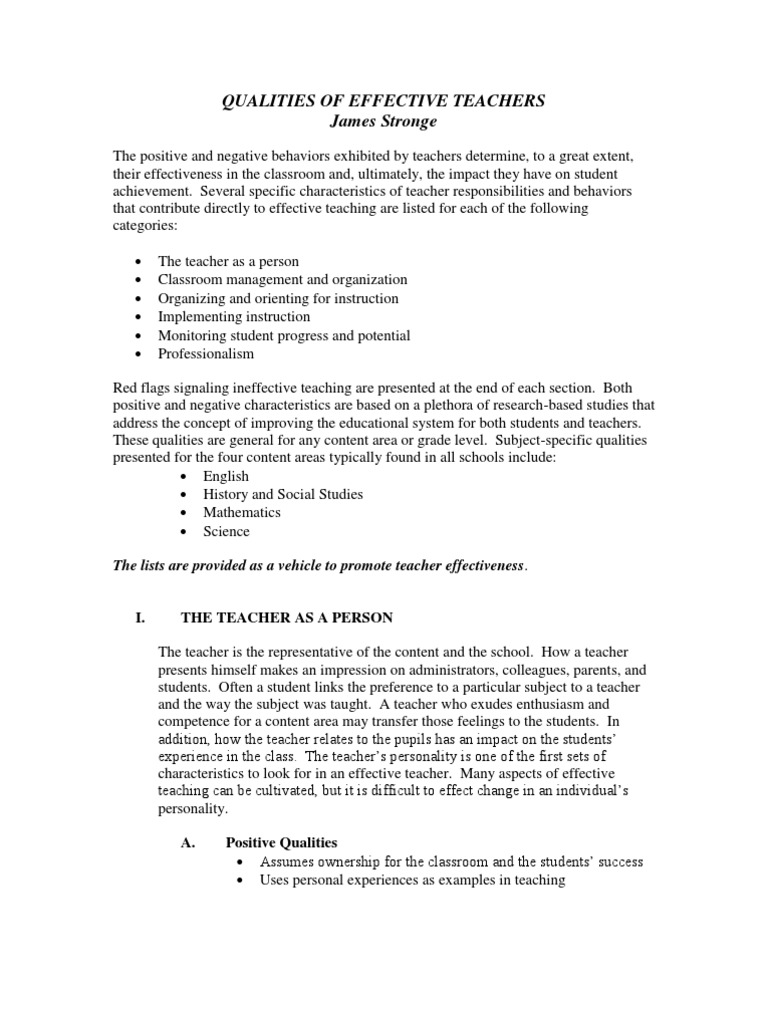 Effective Teacher Qualities Explained | PDF | Lesson Plan ...