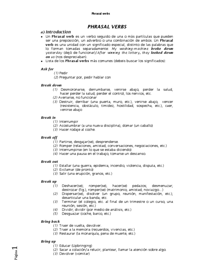 Lista de Phrasal Verbs en Inglés PDF | PDF | Idiomas