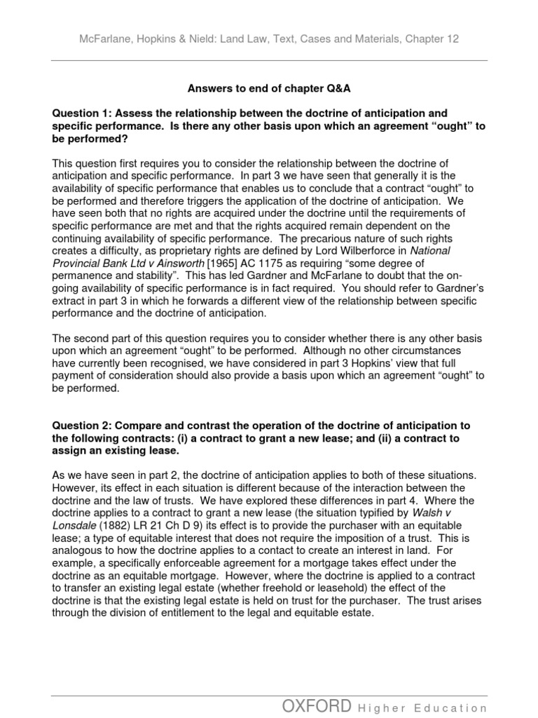 Mcfarlane, Hopkins & Nield Land Law, Text, Cases and Materials, Chapter 12 PDF Specific