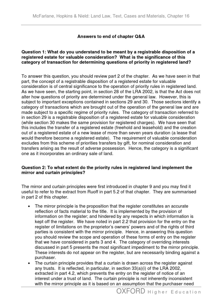 Mcfarlane, Hopkins & Nield Land Law, Text, Cases and Materials, Chapter 16 PDF Law And